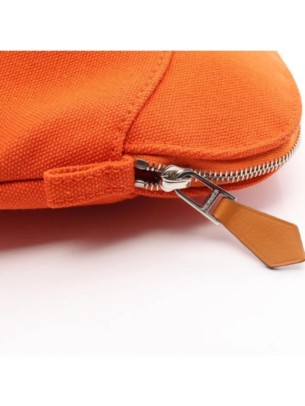 Hermes Pouch Bolide Mini 02 Orange White Canvas Leather Black